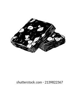 Brownie Vector Hand Drawing Illustration In Black Color Isolated On White Background