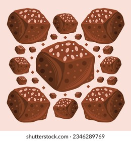 Brownies almond flat vector illustration. Cute almond cake brownies cartoon vector illustration for graphic design and decorative element