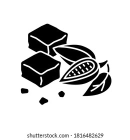 Brownies black glyph icon. Chocolate baked confection. Fudgy brownie. Cocoa based cookies. National American cuisine. Silhouette symbol on white space. Vector isolated illustration