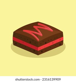 Brownies Schokolade, roter Layoutbild, brauner Cartoon-Vektorgrafik