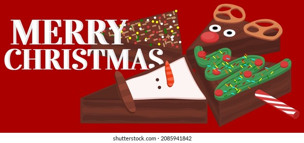 Brownies Christmas. Vector Bakery illustration. Used for Christmas decorations or decorated with wrapping paper patterns.