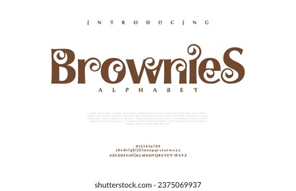 Brownies fuente de alfabeto urbano moderno creativo. Moslem digital abstracto, futurista, moda, deporte, tipografía de tecnología mínima. Ilustración vectorial numérica simple