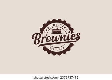 Logotipo Brownies con una combinación de brownies y bellas letras en forma de emblema y estilo vintage