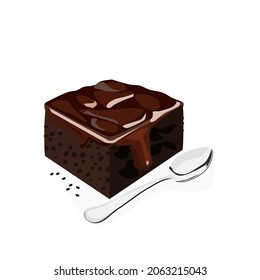 Brownies topped with chocolate There was a spoon on the side.Isolated vector illustration on a white background.