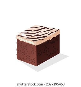 Brownies topped with milk cream and topped with chocolate.Isolated vector illustration on a white background.