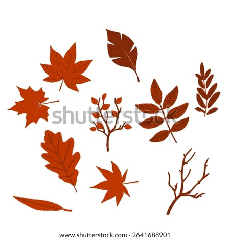 Brownish Leaf Icon Set featuring nature, growth, and environmental symbols. A collection of solid vector illustrations ideal for eco-friendly applications, gardening projects, and nature-inspired item
