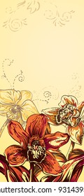 brownish-orange background with a beautiful tropical orchids