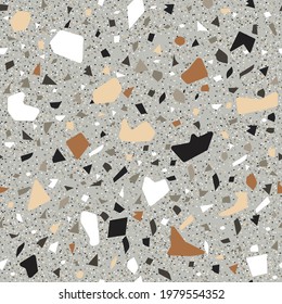 Brown,light beige,white,black color Seamless Texture Terrazzo Floor, Abstract Terrazzo vector background.Marble floor for design.Vector illustrator