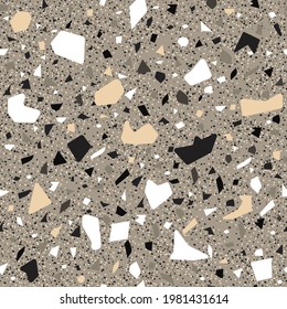 Brown,light beige,white,black color Seamless Texture in dark background Terrazzo Floor, Abstract Terrazzo vector background.Marble floor for design.Vector illustrator