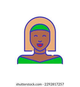 Mujer de piel marrón con pelo liso. Estilo de dibujos animados de color negrita icono simplista minimalista para marketing y marca