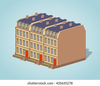 Brownstone town house against the blue background. 3D lowpoly isometric vector illustration