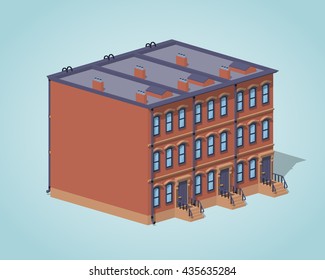 Brownstone town house against the blue background. 3D lowpoly isometric vector illustration