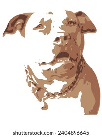 Brown-white pitbull terrier dog vector illustration  making a funny face