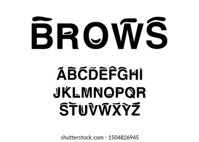 Brows hand drawn vector lettering alphabet illustration in cartoon style black white contrast