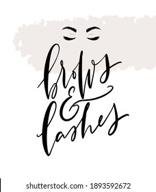 Brows and laches modern vector design with calligraphy and hand drawn clipart.