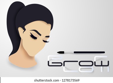 Brows and lashes lettering. Vector illustration of lashes and brows. For beauty salon, lash extensions maker, brow master.