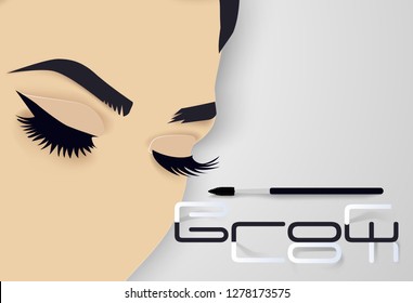 Brows and lashes lettering. Vector illustration of lashes and brows. For beauty salon, lash extensions maker, brow master.