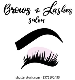 Brows and lashes lettering vector illustration for beauty salon, fashion blog, logo, false eyelashes extensions maker, brow master, professional makeup artist. EPS10