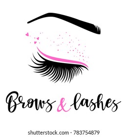 Brows and lashes logo. Vector illustration of lashes and brow. For beauty salon, lash extensions maker, brow master.