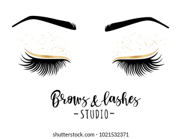 Brows And Lashes Studio. Vector Illustration Of Lashes And Brows. For Beauty Salon, Lash Extensions Maker, Brows Master.