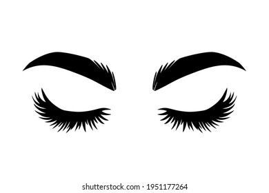 Brows and lashes vector illustration. Beautiful Eyelashes. For beauty salon, lash extensions maker, brow master. Closed eyes.