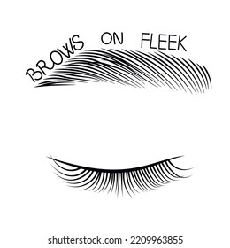 Brows On Fleek. Hand drawn lettering. Vector stock illustration. Isolated on a white background. Eyebrow Sticker