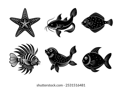 Browse through an impressive collection of fish vector icons, including line art, silhouettes, logos, and clipart. Perfect for designers and creatives, these fish vector illustrations are ideal for