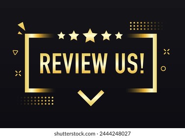 Browse us. User rating concept. Browse and rate us stars. Business concept. Golden vector icon isolated on black background. Vector illustration