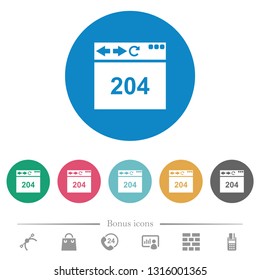 Browser 204 no content flat white icons on round color backgrounds. 6 bonus icons included.