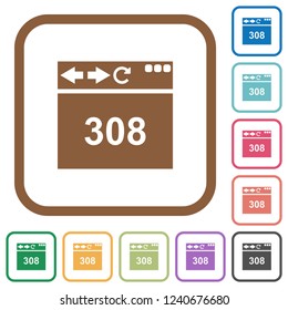 Browser 308 Permanent Redirect simple icons in color rounded square frames on white background