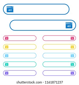 Browser 401 Unauthorized icons in rounded color menu buttons. Left and right side icon variations.