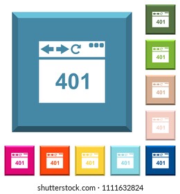 Browser 401 Unauthorized white icons on edged square buttons in various trendy colors