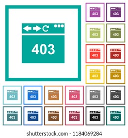 Browser 403 forbidden flat color icons with quadrant frames on white background