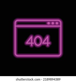 Browser with 404 error simple icon vector. Flat design. Purple neon on black background.ai