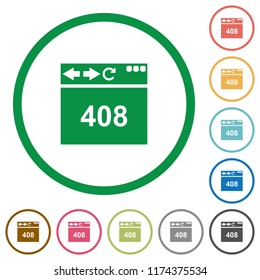 Browser 408 request timeout flat color icons in round outlines on white background