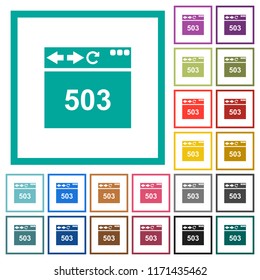Browser 503 Service Unavailable flat color icons with quadrant frames on white background