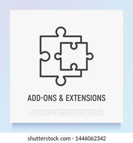 Browser Add Thin Line Icon: Two Details Of Puzzle. Modern Vector Illustration.