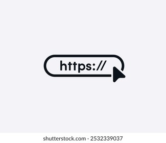 Barra de direcciones del explorador con el signo de protocolo HTTPS. Icono de Hacer clic de Sitio web. Diseño moderno del ilustrador del Vector de la forma de búsqueda.