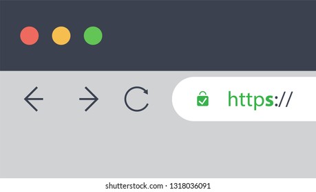 Browser Address Bar Showing Mandatory HTTPS Protocol. Secure Web Browsing and Connections Trend Design Concept.