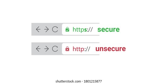 Browser Address Bars Showing Secure and Insecure Web Addresses - Mandatory Secure Browsing, Encoded Transfers and Connections Trend Concept