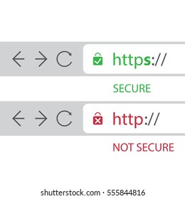 Barras de endereços do navegador mostrando endereços da Web seguros e inseguros - Conceito de tendência de navegação segura e conexões