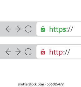 Barras de endereços do navegador mostrando endereços da Web seguros e inseguros - Conceito de tendência de navegação segura e conexões
