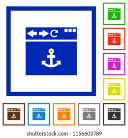 Browser anchor flat color icons in square frames on white background