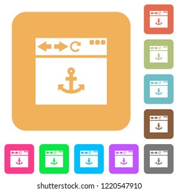 Browser anchor flat icons on rounded square vivid color backgrounds.