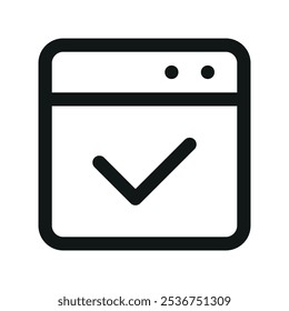 Icono de interfaz de usuario de verificación del App del navegador, ventana del App con marca de verificación Vector de interfaz de usuario de línea simple