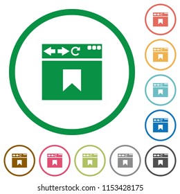 Browser bookmark flat color icons in round outlines on white background