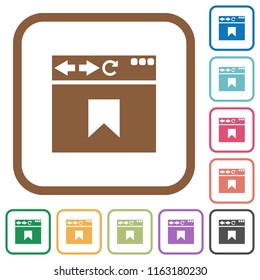 Browser bookmark simple icons in color rounded square frames on white background