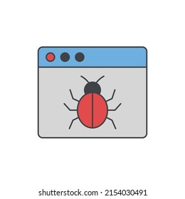 Browser with bug or malware icon in color icon, isolated on white background 