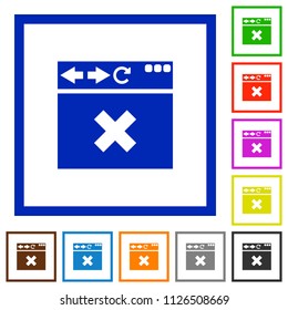 Browser cancel flat color icons in square frames on white background