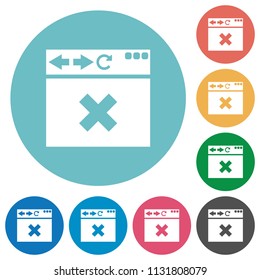Browser cancel flat white icons on round color backgrounds